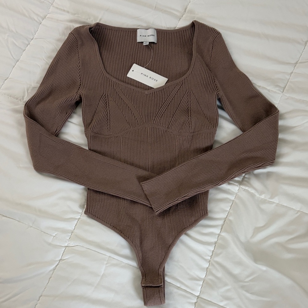 🦋Pink Rose Women's Taupe Ribbed Bodysuit
